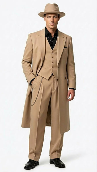 Men's 1920s Beige Zoot Suit – Long Mafia Gangster Three-Piece Suit