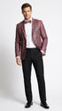 Men’s Burgundy and Black Snakeskin Print Blazer – Alligator Crocodile Sport Jacket Exotic Skin