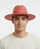 Men’s Coral Pink Wide Brim Fedora Hat – Wool Felt Dress Hat with Red Ribbon Band