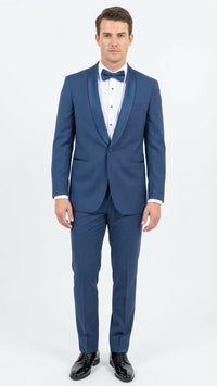 Men’s Indigo Sapphire Royal Blue Tuxedo Suit Set, Classic Formal Wedding Prom Dinner Jacket Tux Light Blue Cobalt Color