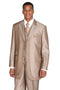 Mens 3 Button Tonal Sharkskin Peak Lapel Vested Fashion Suit in Tan