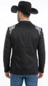 Men’s Black & White Western Blazer – Cowboy Sport Coat with Embroidered Shoulder & Back Design