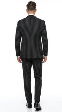 Men’s Black Skeleton Bone Pinstripe 3 Piece Suit – Gangster Style Striped Suit with Vest