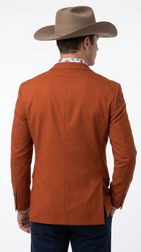 Men’s Rust Cowboy Western Blazer – Copper Brick  Color Two Button Sport Coat Peak Lapel Modern Fit