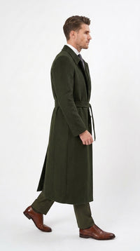 Men’s Blade Runner K Inspired Olive Green Wool Duster Coat – Long Vintage Sci-Fi Overcoat