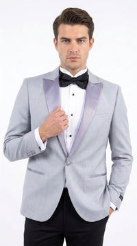 Men’s Silver Grey Dinner Jacket with Black Pants – Formal Wedding Prom Tuxedo Blazer Outfit Suit
