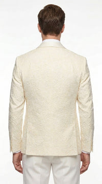 Men’s Ivory Off White Jacquard Dinner Jacket – Cream Tuxedo Blazer for Weddings & Formal Events + Bowtie included