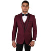3-Piece Tailored Fit Wool Suit with Bow Tie and Flat Front Pants - Burgundy