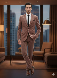 Mens Mauve Velvet Suit – 2 Piece Ultra Slim Fit Blazer and Pants Formal Set in Light Brown Tuxedo