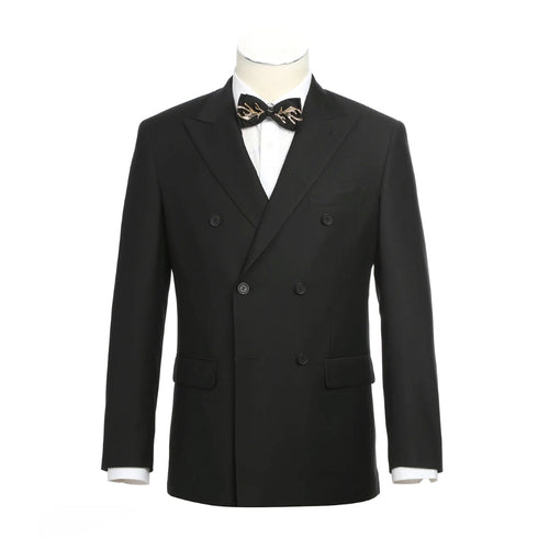 Slim Fit 2 Piece Black Double Breasted Peak Lapel Tuxedo