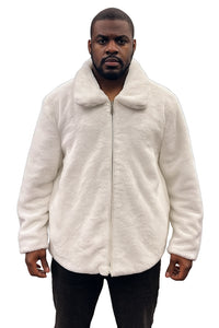 Men's White Fur Short Coat – Single Breasted, Full Zip, Regular Fit