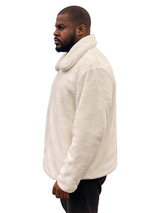 Men's White Fur Short Coat – Single Breasted, Full Zip, Regular Fit