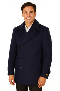 Big & Tall Men's Wool Peacoat – Classic Double Breasted Overcoat