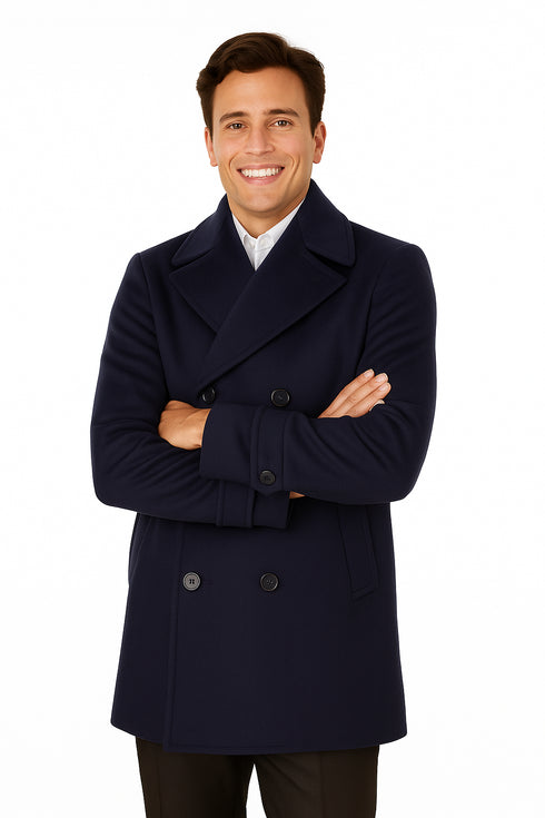 Big & Tall Men's Wool Peacoat – Classic Double Breasted Overcoat