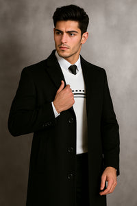 Men's Black Wool Overcoat – Big & Tall Dress Topcoat in Dark Color