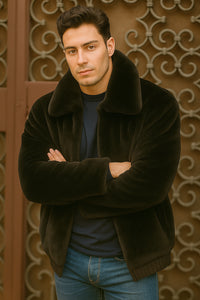 Men's Black Faux Fur Overcoat – Fuzzy Warm Winter Jacket Style