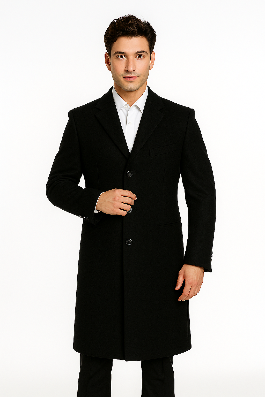 Men's Black Wool Overcoat 3 Button Ankle Length Winter Dress Coat Men's Black Wool Overcoat 3 Button Ankle Length Winter Dress Coat