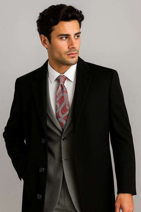 Men's Black Wool & Cashmere Overcoat – Classic Full Length Topcoat