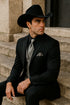 Men’s Black Western Tuxedo with Silver Vest & Cowboy Hat – Slim Fit