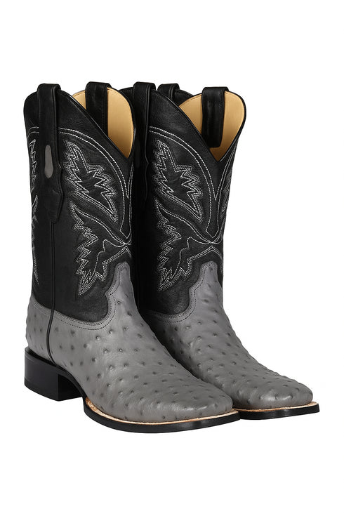 Men's Los Altos Ostrich Skin Wide Square Toe Boots -A