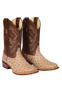 Men's Los Altos Ostrich Skin Wide Square Toe Boots -A