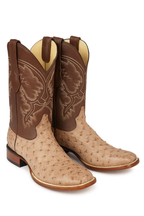 Men's Los Altos Ostrich Skin Wide Square Toe Boots -A