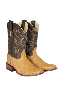 Men's Los Altos Ostrich Skin Wide Square Toe Boots -A