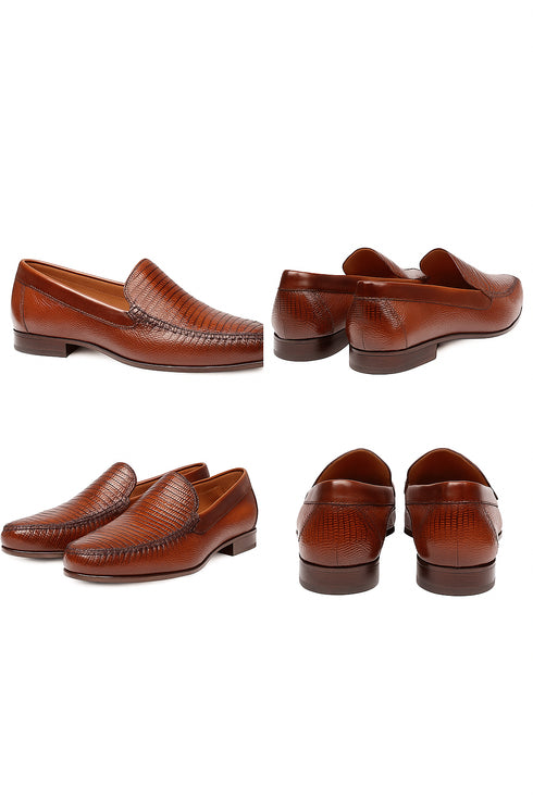 Mezlan Men's Cognac Lizard Skin and Napa Moccasin Loafer