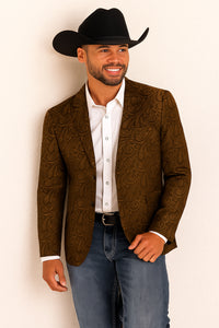Mens Western Blazer - Paisley Pattern Cowboy Tuxedo Jacket in Color Copper