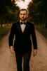 Double Breasted Six Button Black Velvet Tuxedo