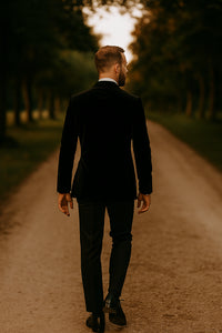 Double Breasted Six Button Black Velvet Tuxedo