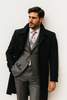 Mens Black Diamond Solid Black 100% Wool Gabardine Belted Duster Overcoat