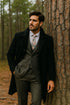 Mens Black Diamond Solid Black 100% Wool Gabardine Belted Duster Overcoat