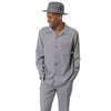 Grey 2-Piece Solid Long Sleeve Walking Suit
