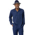 Navy 2-Piece Solid Long Sleeve Walking Suit