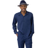 Navy 2-Piece Solid Long Sleeve Walking Suit