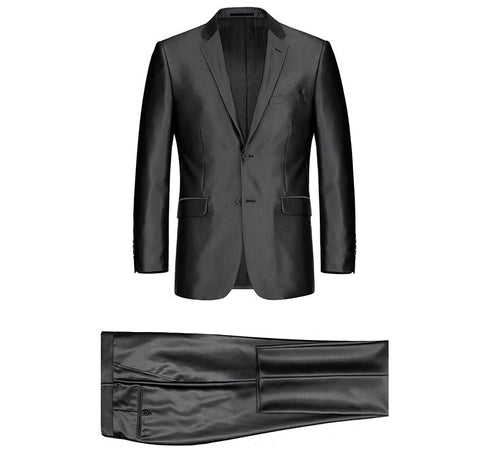 Black Slim Fit Sharkskin Italian Styled 2 Piece Suit