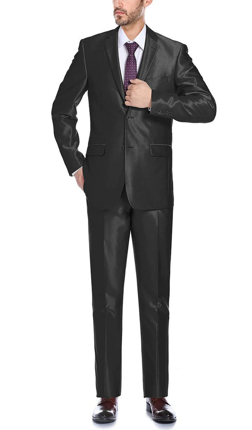 Black Regular Fit Sharkskin Italian Styled 2 Piece Suit