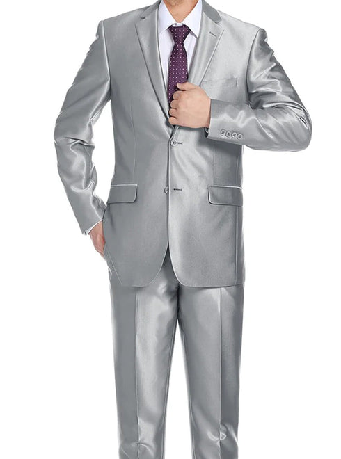 Gray Slim Fit Sharkskin Italian Styled 2 Piece Suit