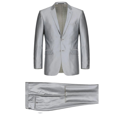 Gray Regular Fit Sharkskin Italian Styled 2 Piece Suit