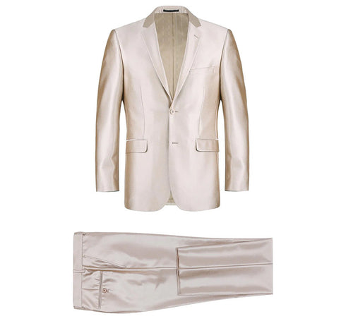 Beige Regular Fit Sharkskin Italian Styled 2 Piece Suit