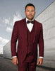 Mens Vested Shawl Lapel Tuxedo With Satin Trim in Burgundy