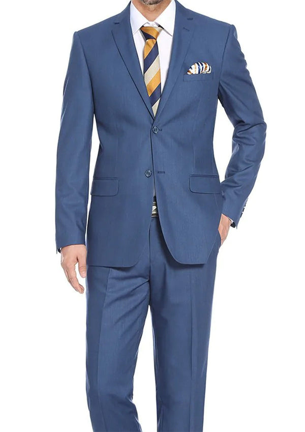 Regular Fit 2 Piece Notch Lapel 2 Button Suit In Blue