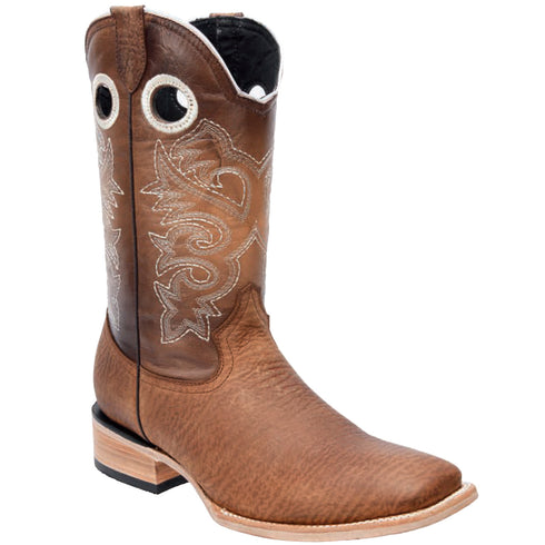 Tan square toe cowboy boots shark print