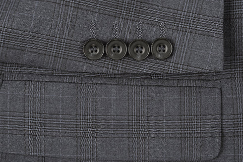 San Gemini Collection - 3 Piece Suit 2 Buttons Gray Glen Plaid Regular Fit