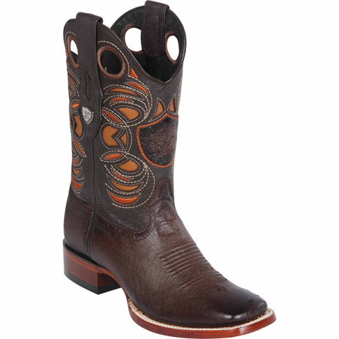 Brown Ostrich Square Toe Boot