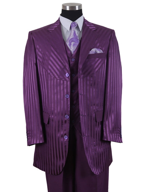 Mens 3 Button Ton on Ton Stripe Fashion Suit