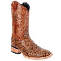 Men's White Diamonds Boots Fish Print Boots Square Toe