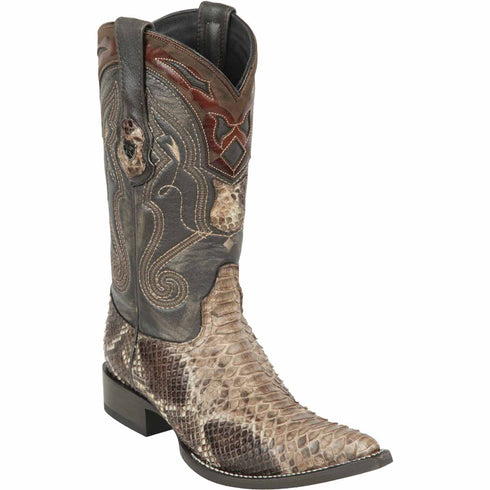 Rustic Brown Natural Python Snakeskin Cowboy Boots - Pointy Toe
