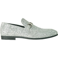Bravo Mens Modern Glitter Sequin Prom Tuxedo Buckle Loafer in Silver Grey - Men's Dress Shoes
